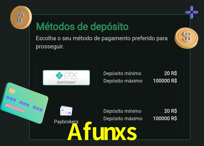 O cassino Afunxs oferece uma grande variedade de métodos de pagamento